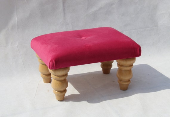 Small Buttoned Footstool Pouffe Warwick Fabrics Plush Velvet