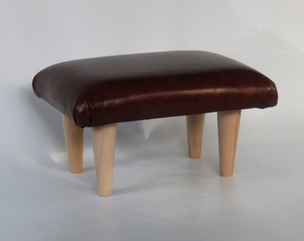 Mini Leather Footstool - Hazel Semi Aniline Leather -  Small Pouffe - Under Desk Foot Rest - Small Ottoman- Various Colours Available