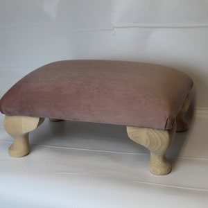 Low Queen Anne Footstool Pouffe -  Plush Velvet Blush Pink Stool- Foot Rest - Under Desk Foot Rest - Small Buttoned Ottoman