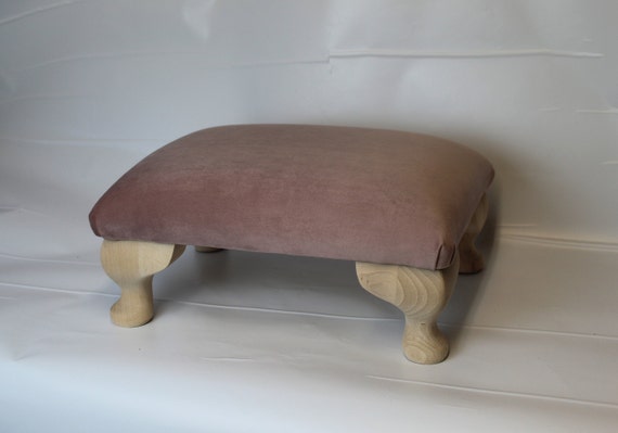 Low Queen Anne Footstool Pouffe Plush Velvet Blush Pink Stool Foot Rest  Under Desk Foot Rest Small Buttoned Ottoman 