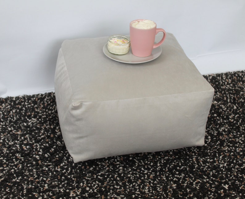 Deals Square Silver Floor Cushion - Fabric Ott man - Velvet Footstool - Beanbag Seat - Ott man Footstool - Plush Velvet Silver Grey