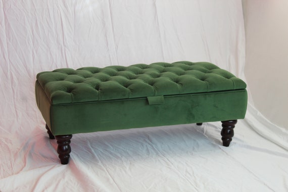 Large Bespoke Ottoman Footstool Coffee Table Plush Velvet Warwick Fabric Vine Green Chesterfield deep Buttoned Stool Etsy