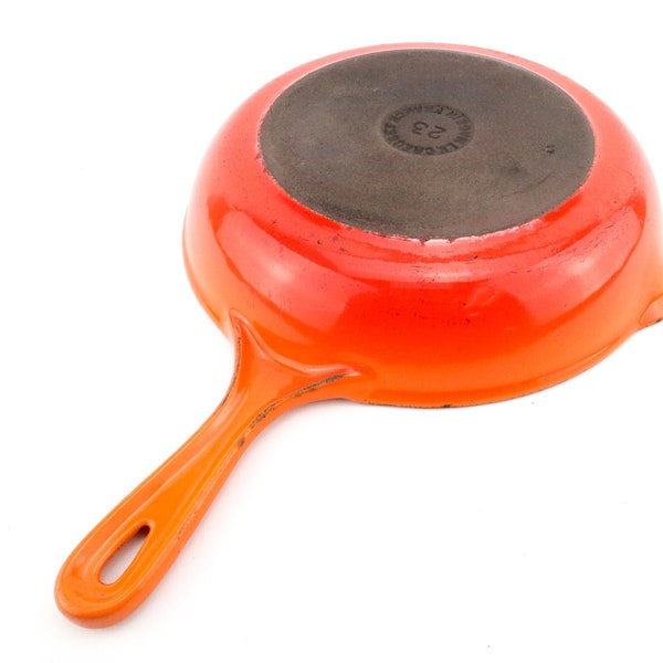 Le Creuset #23 Red Orange Flame Enamelled Cast Iron Frying Pan Skillet Made in France 70's