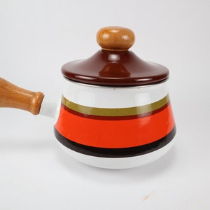 RETRO Mint Condition Lefcoware Fondue Pot Enamelled Saucepan 70's Wooden Handle Made in Japan FREE SHIPPING image 7