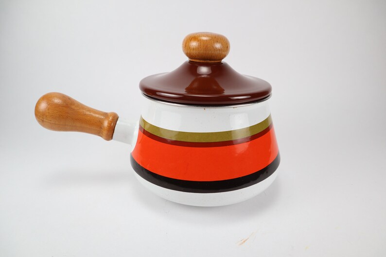 RETRO Mint Condition Lefcoware Fondue Pot Enamelled Saucepan 70's Wooden Handle Made in Japan FREE SHIPPING image 7