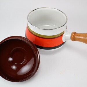 RETRO Mint Condition Lefcoware Fondue Pot Enamelled Saucepan 70's Wooden Handle Made in Japan FREE SHIPPING image 3