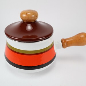 RETRO Mint Condition Lefcoware Fondue Pot Enamelled Saucepan 70's Wooden Handle Made in Japan FREE SHIPPING image 2