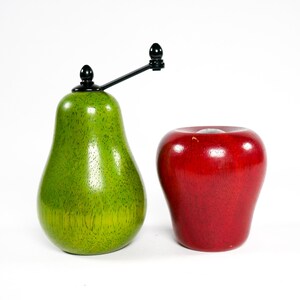 Vintage Wooden Apple Salt shaker and Pear pepper mill grinder