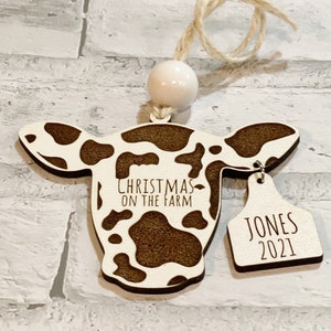 Christmas Cow Print Ornament Personalized / Cow Ornament / Farmhouse ornament