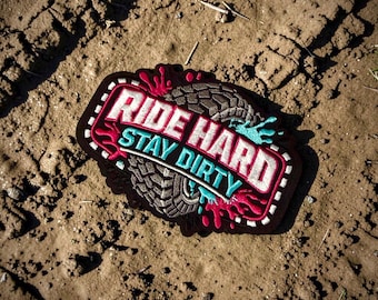 Ride Hard Stay Dirty off road Hat Patch | Mudding Trucker Hat Patch | ATV Off Road Patch | Checkered Flag Patch | Hat Bar Patch