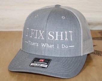 Blue Collar I Fix Shit Embroidered Hat (Heather Grey / Lt. Grey hat)