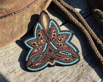 Western Tooled Style Hat Patch | Cowgirl Trucker Hat Patch | Turquoise Western Patch | Boutique Hat Bar Patch | Rodeo Western Design