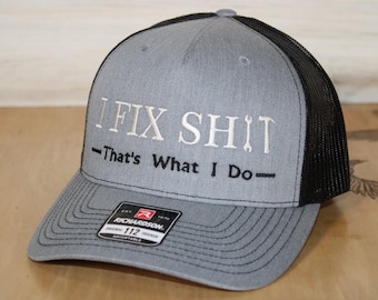 Blue Collar I Fix Shit Embroidered Hat (Heather Grey / Black hat)