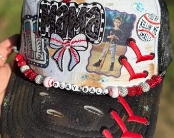 Custom Made Personalized Distressed Baseball or Softball Trucker Hat Patch Hat  / Baseball Mom Trucker Hat / Trendy Trucker Hat / Sport Mom