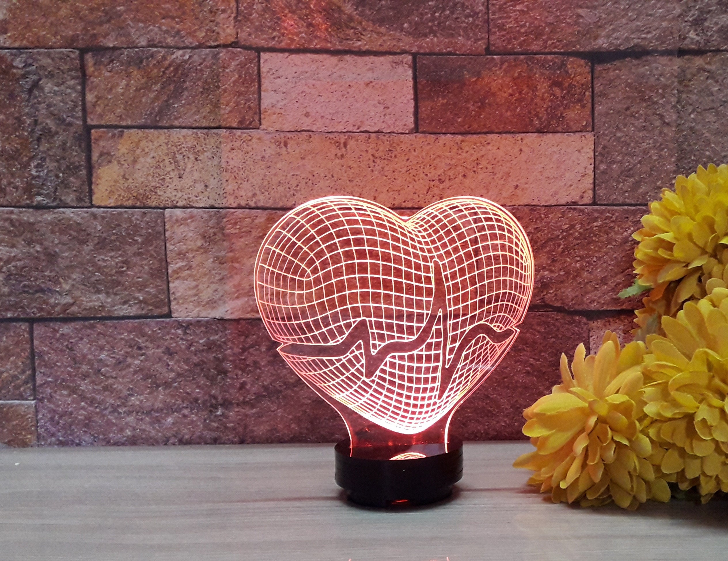 Heart Line 3D Lamp Vector File: CNC Laser Engraving (digital