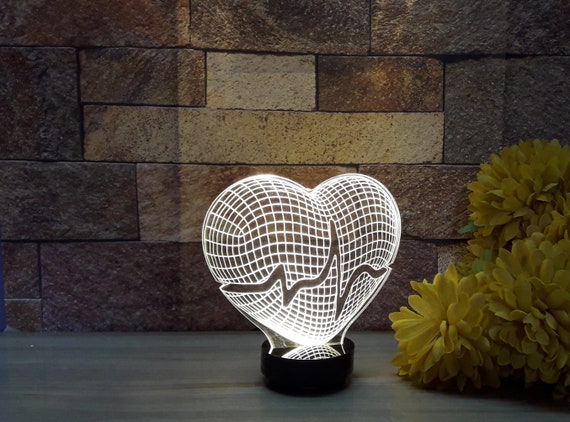 Heart Line 3D Lamp Vector File: CNC Laser Engraving (digital