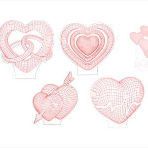 Set2 Valentine Heart svg,3D illusion Acrylic lamp vector,3D Night Lamp vector file for cnc and laser engraving,dxf,cdr,Ai,Svg,png and jpg