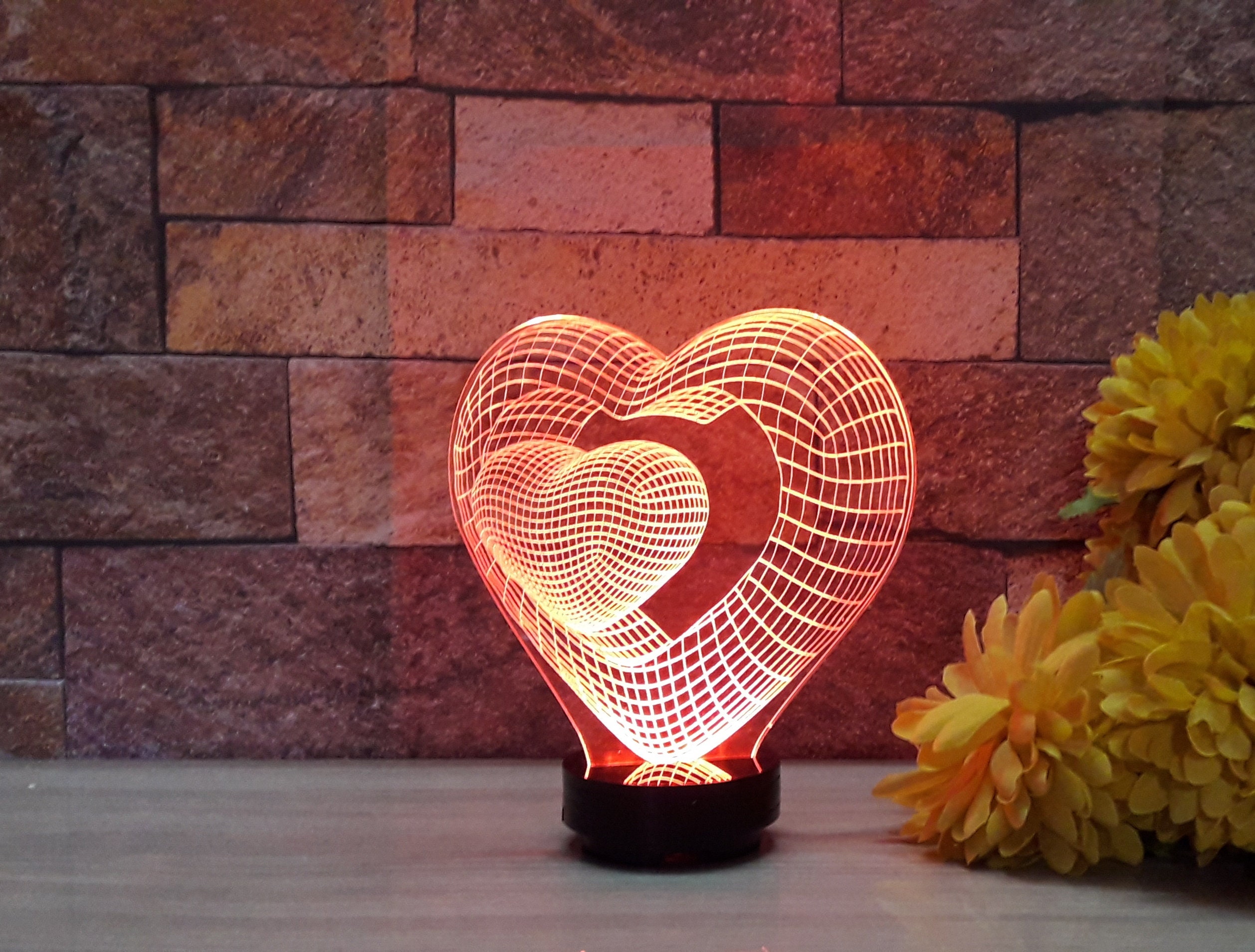 Double Heart Svg, 3D Illusion Acrylic Lamp Vector,3d Night Lamp Vector ...