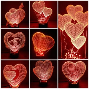 14 Valentine Heart svg, 3D illusion Acrylic lamp vector,3D Night Lamp vector file for cnc and laser engraving,dxf,cdr,Ai,Svg,png and jpg.