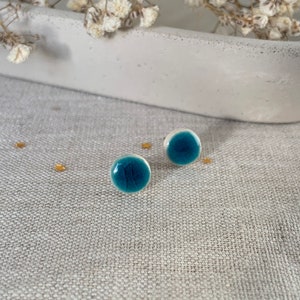 Handmade Turquoise Ceramic Dot Stud Earrings  Minimalist Design Surgical Steel Tiny Round Studs