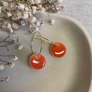 Handmade earrings Handmade bright orange mini ceramic hoop circle earrings image 8