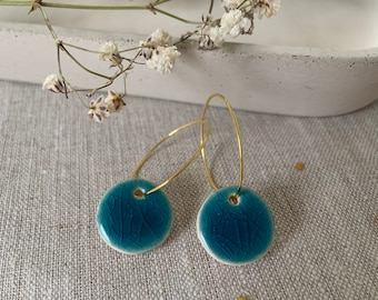 Handmade earrings Handmade turquoise green blue mini ceramic hoop circle earrings wedding bridesmaid dot earrings clay earrings