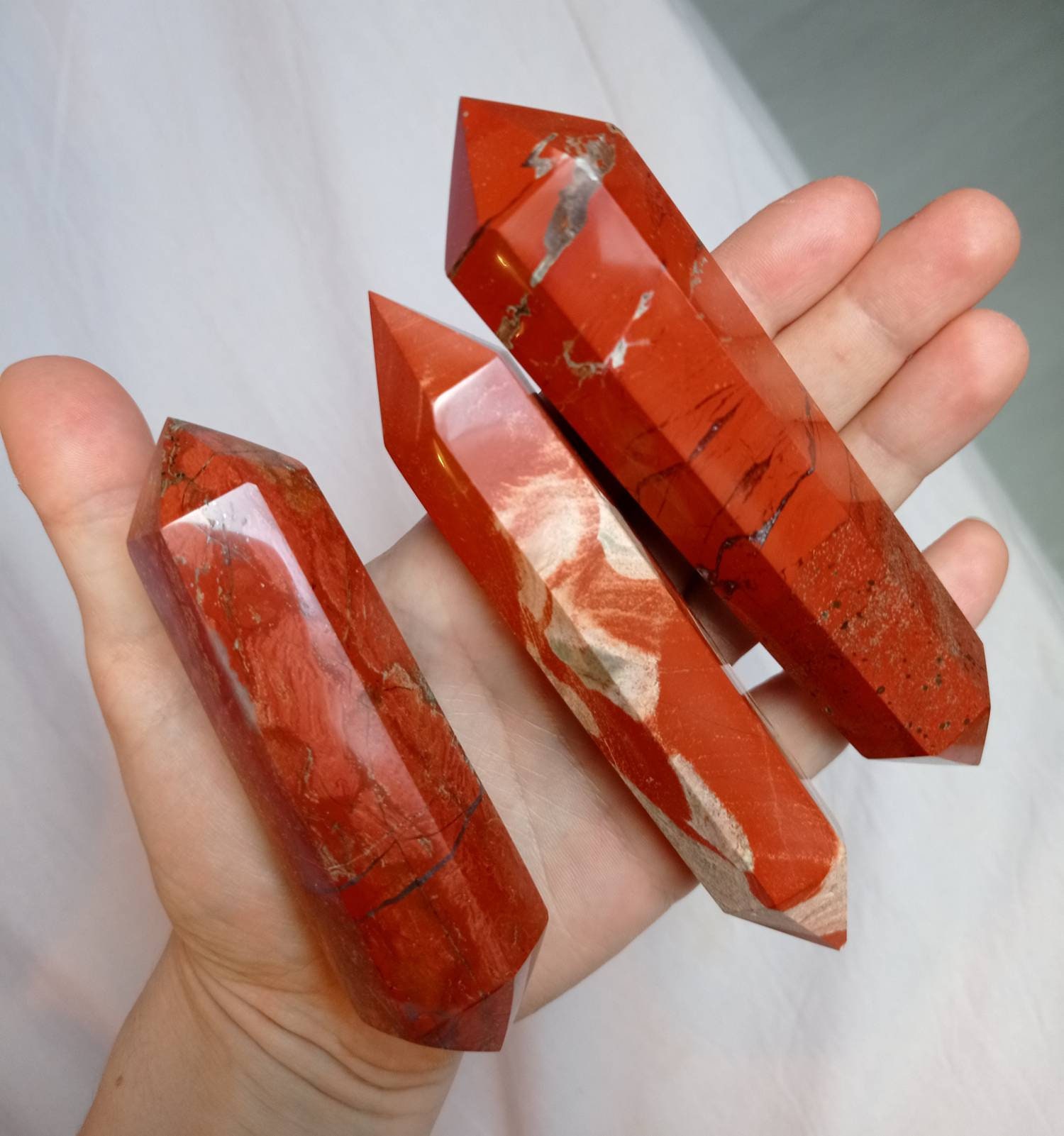 Double Pointes de Jaspe Rouge Haute Qualité