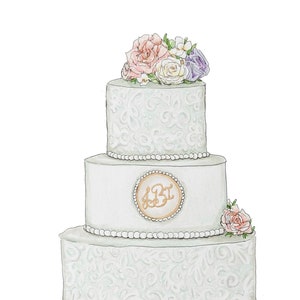 Wedding Cake Drawing, Cake Illustration, Custom Cake Drawing, Wedding Gift, Cake Painting, Paper Anniversary, Anniversary Gift