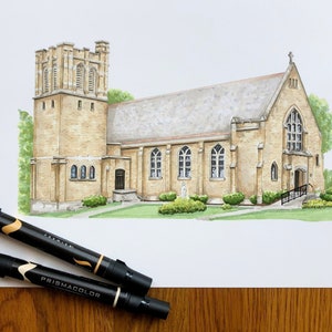 Custom Church Portrait: Hand-Drawn Ink and Marker Art