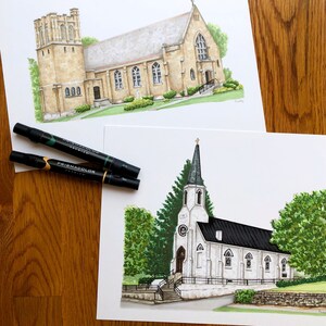 Lugar de celebración de la boda, primer aniversario, regalo de aniversario, retrato de boda, dibujo del lugar de celebración de la boda, dibujo personalizado de la iglesia, retrato de la iglesia, lugar