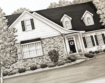 Custom House Portrait: Hand-Drawn Black and White Home Sketch