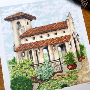 Dibujo de iglesia personalizado, retrato de iglesia personalizado, retrato de iglesia, boceto de iglesia, dibujo de iglesia, pintura de iglesia, lugar de celebración de bodas, nuestra boda