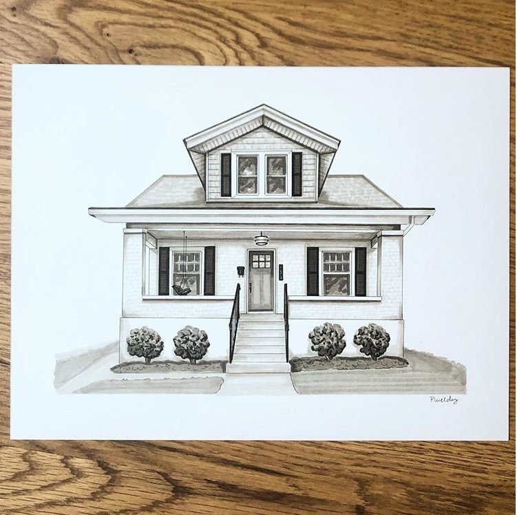 Custom House Portrait: Hand-drawn Black and White Home Sketch - Etsy
