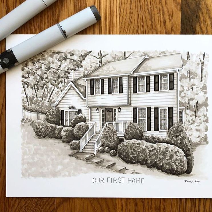 Black and White House Portrait Custom House Drawing Custom - Etsy