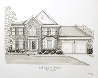 Custom House Portrait: Hand-Drawn Black and White Home Sketch
