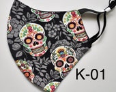 SKULLS - 100 Cotton Face Masks (Double or Triple Layer). Washable and Reusable. Handmade in the USA.