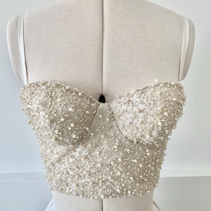 The Pearl Bralette - Embellished Bridgerton bralette, beaded, sequin, bralette, crop top, bra, embroidered bralette top, wedding separates