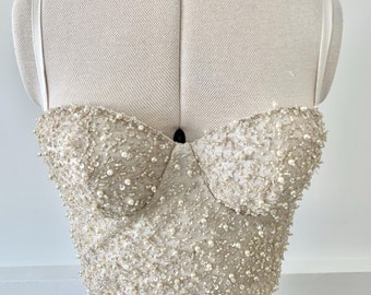 The Pearl Bralette - Embellished Bridgerton bralette, beaded, sequin, bralette, crop top, bra, embroidered bralette top, wedding separates