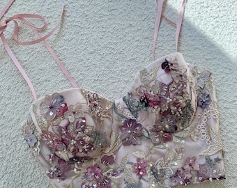 The Fairytale Bralette - Embellished Bridgerton bralette, beaded, sequin, bralette, top, croptop, bra, embroidered bralette top