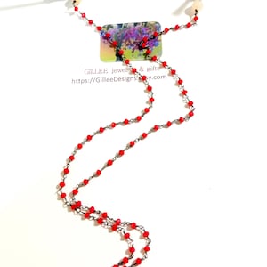 Red Coral Eyeglass Chain: Black Wire Wire-Wrapped Beaded Reader Chain