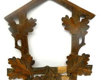 Wood Carved Leaf Design Rectangular House Shaped Frame Decorative Item Part