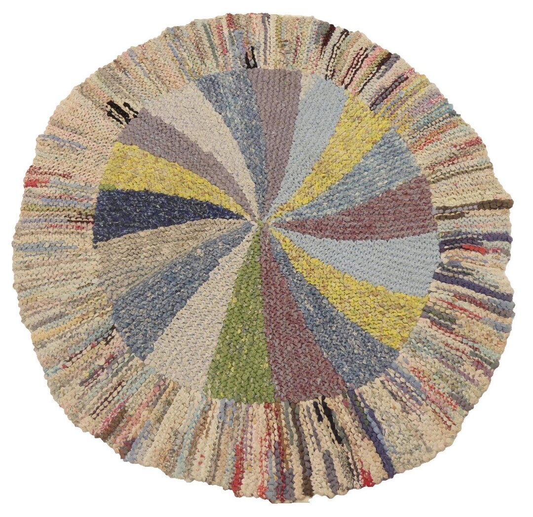 Vintage Hand Knitted Multi-color Hooked Rug Spiral Earthtone Decorative ...