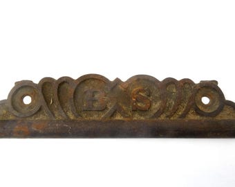 Antique Cast Iron Metal Cookstove Stove Emblem Ornate Decorative BS B.S.