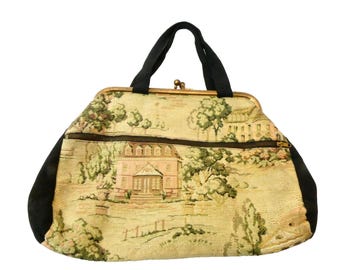 Fabric Metal Ball Clasp Ladies Women’s Handbag Bag Purse Vintage Used