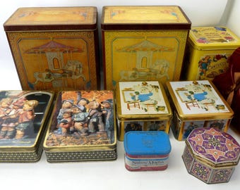 Mixed Lot of Vintage Advertising Storage Tins Containers Dove Chocolate Hummel