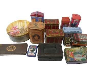 Mixed Lot of Metal Tins Estate Containers Collection Organizer Small Boxes