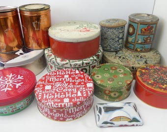 Mixed Lot of Vintage Used Metal Mystery Cookie Tea Tins Holders Containers Lid