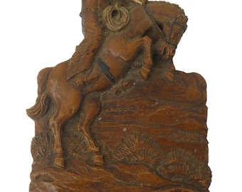 Vintage Used Ornawood USA Altered Bookend Decorative Piece Cowboy Horse