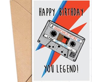 Tarjeta de felicitación de cumpleaños, leyenda, mixtape plateada