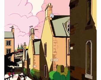 Impresión giclée "A través del lugar" - Dalry, Edimburgo, Arte mural, A3